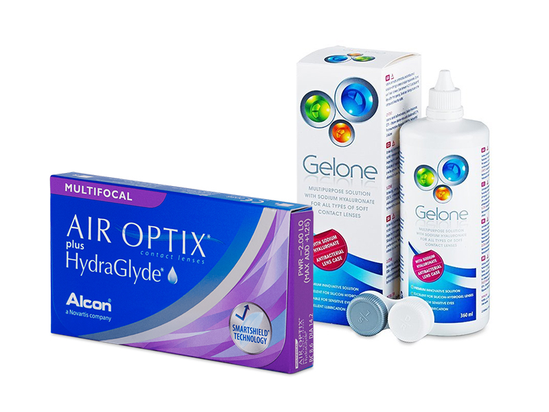 Air Optix plus HydraGlyde Multifocal (3 шт.) + Розчин Gelone 360 ml